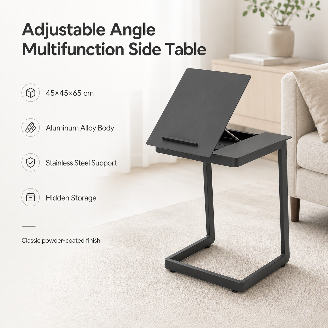 RISE SLIDER SIDE TABLE  ALU TOP