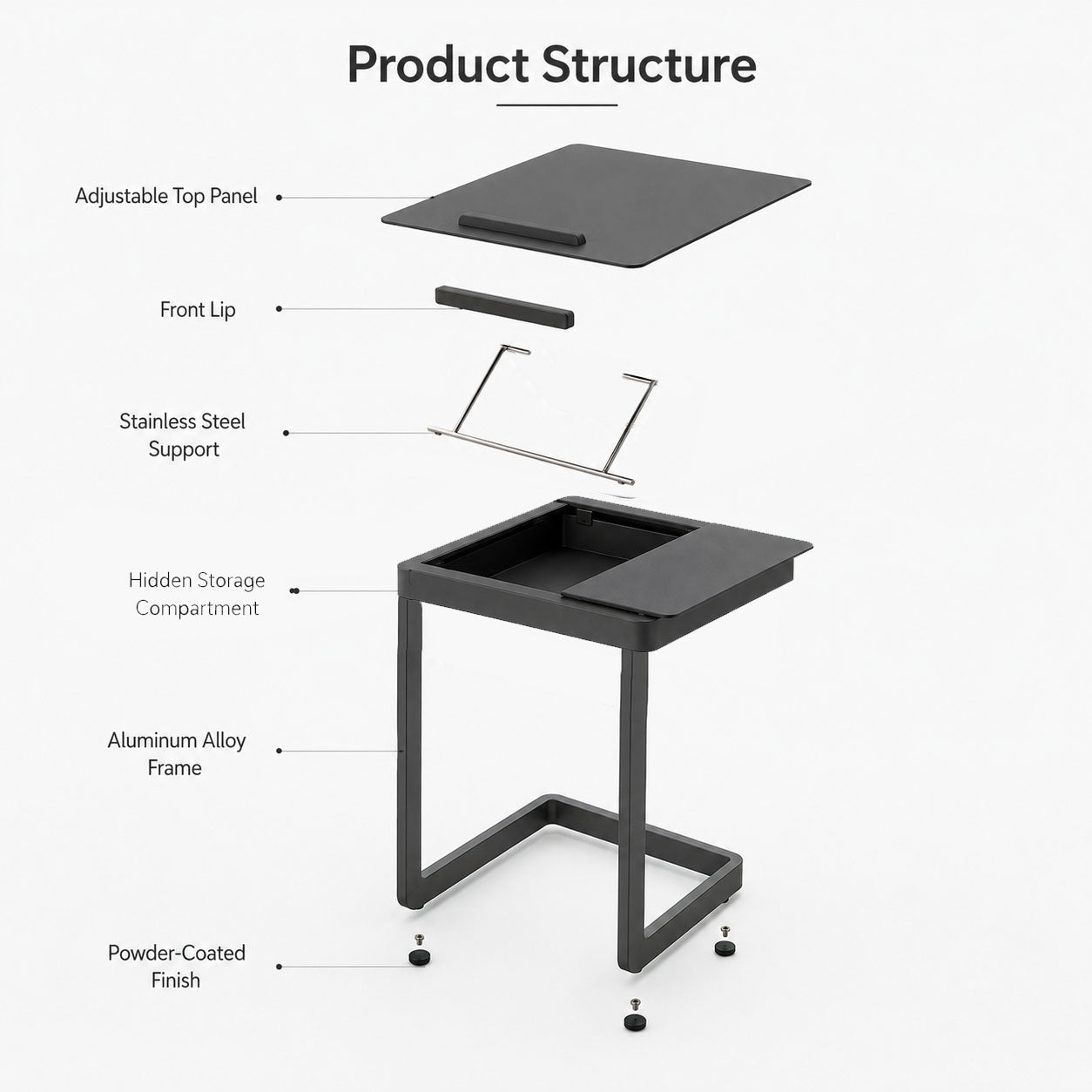 RISE SLIDER SIDE TABLE  ALU TOP
